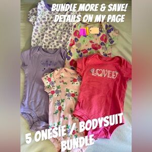 (5) 3-6m Assorted Onesie Set - Pink, Purple, and Floral Designs